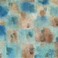 A loose watercolour of a tile pattern loosely depicting either a quilt or a checkerboard of houses and gardens