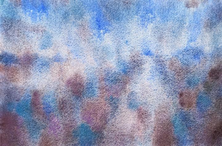 An abstract painting of a path, glowing in an impressionist manner in pinks and blue