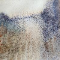 A loose watercolour of trees on opposite sides of a small river as it curves into the distance