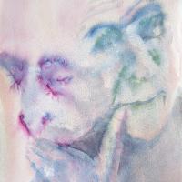 Double exposure image of a man's face looking up and to the right, and thoughtfully down and to the left
