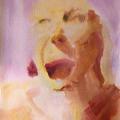 loose yellow and pink watercolour portrait of a face screaming